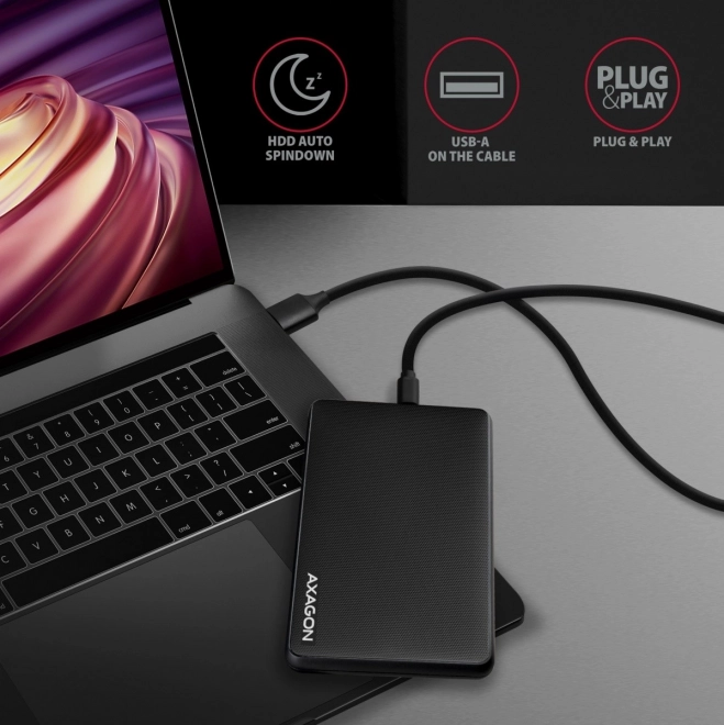 Axagon Slide Box külső ház USB-C 3.2 SATA-hoz, fekete