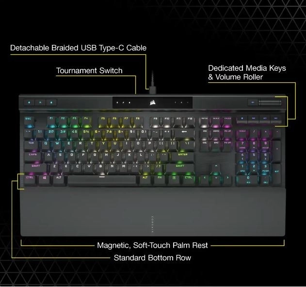 Opcionális-mechanikus CORSAIR K70 RGB Pro billentyűzet fekete PBT billentyűsapkákkal