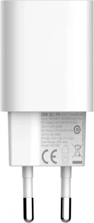 20 W gyors töltés PD/QC‑vel