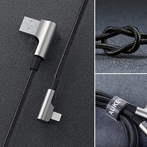 Fekete nylon USB-Lighting kábel 2m hajlított csatlakozókkal és MFi tanúsítvánnyal