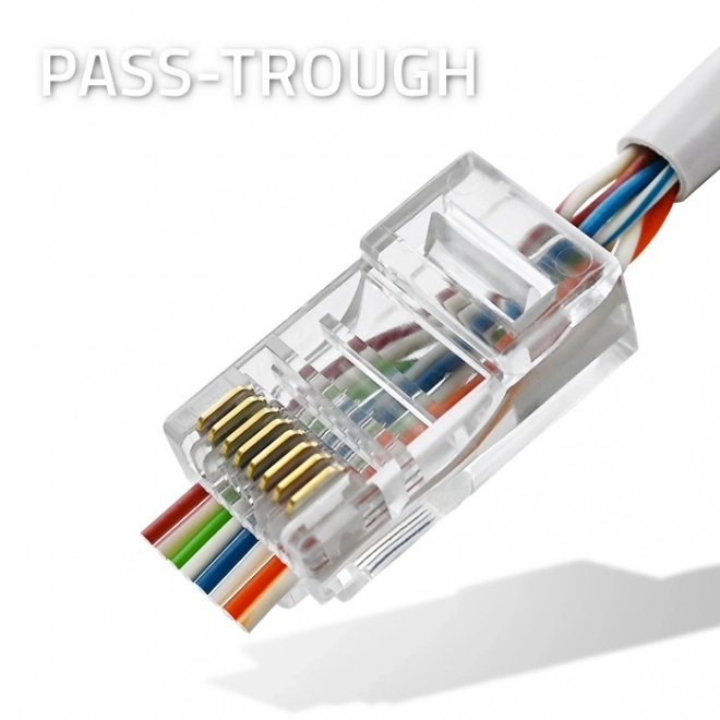 Wtyk RJ45 CAT6 UTP áthaladási csatlakozó aranyozott érintkezőkkel, 100 db
