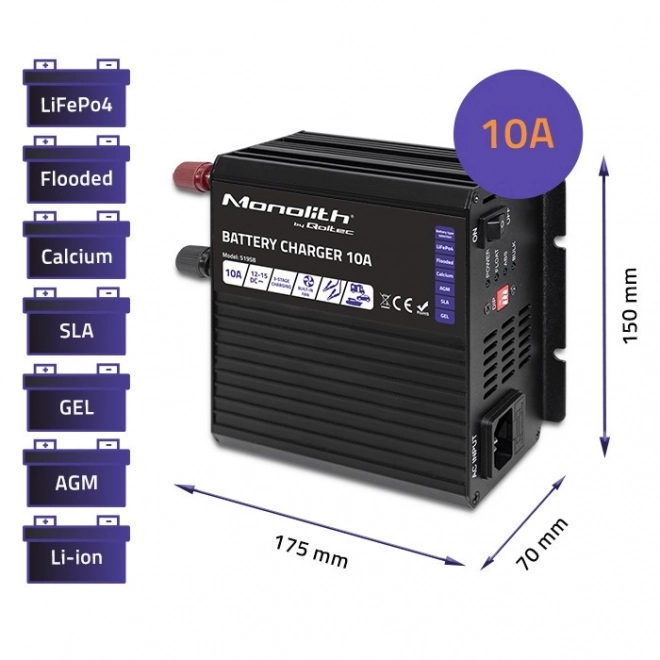 Intelligens Monolith akkumulátortöltő LiFePO4 AGM GEL SLA