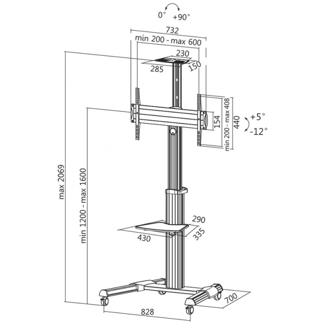 Vesa TV kocsi, max. 50 kg, 37-70 cm