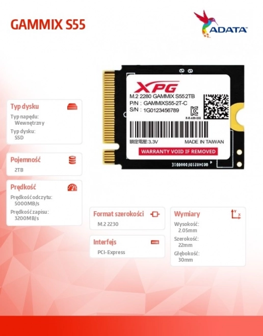 XPG GAMMIX S55 SSD meghajtó 2TB PCIe 4x4