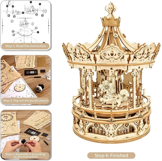 Robotime rokr romantikus körhinta 3D fa puzzle zenedoboz