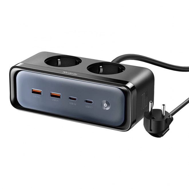 Mcdodo fekete elosztó 2 aljzattal, 6 in 1 USB-C és USB-A