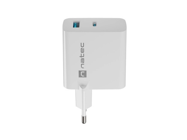 Gyors töltő Natec Ribera GAN 1x USB-A + 1x USB-C 45W Fehér