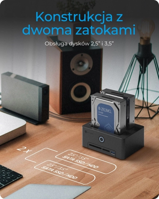 Kártyaolvasó dual dokkoló állomással SSD/HDD-hez