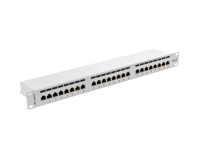 Szürke árnyékolt 24 portos patch panel 1U Kategória 6