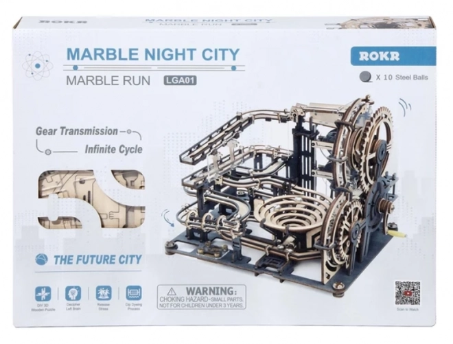 Robotime Rokr 3D fa puzzle golyópálya: Éjszakai város 294 darabos