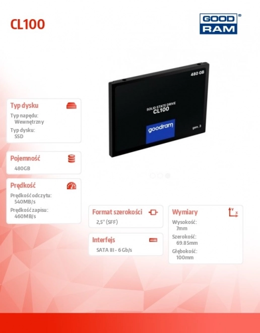 SSD meghajtó Goodram CL100 Gen.3 480GB SATA III 2,5"