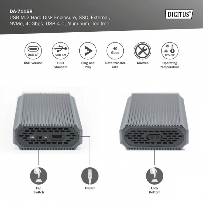 Alumínium SSD M.2 NVMe USB 4.0 C típusú tok