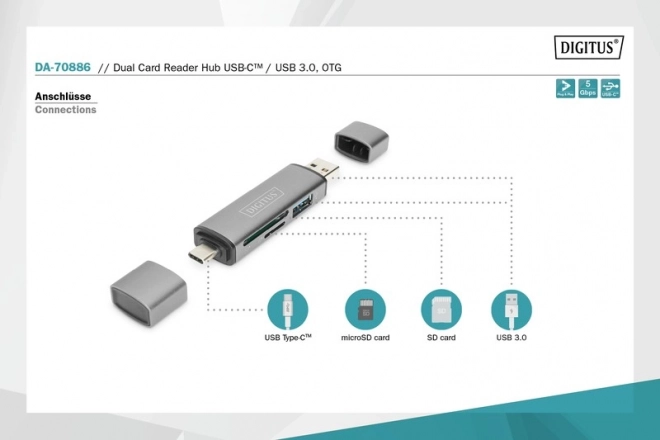 Digitus 3-portos USB kártyaolvasó szürke