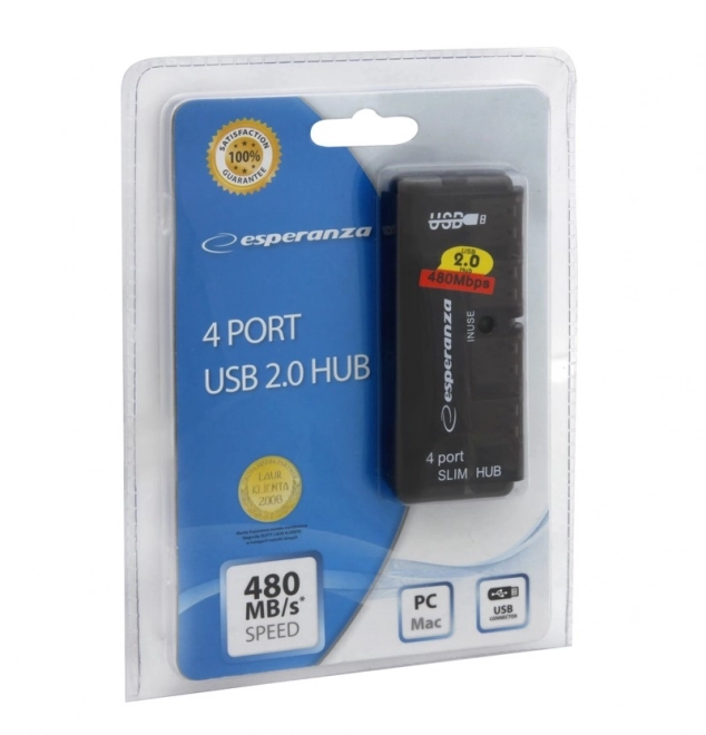 Kompakt USB 2.0 elosztó 4 porttal