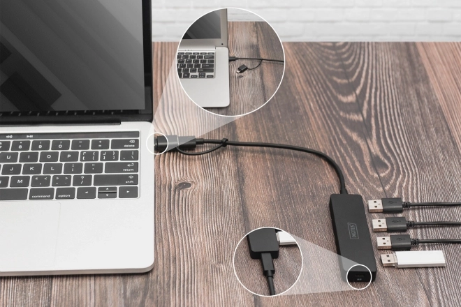 Usb 3.0 4 portos SlimLine Hub Usb-a és Usb-c adapterrel