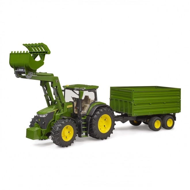 Bruder John Deere traktor 7R 350 homlokrakodóval és tandem pótkocsival