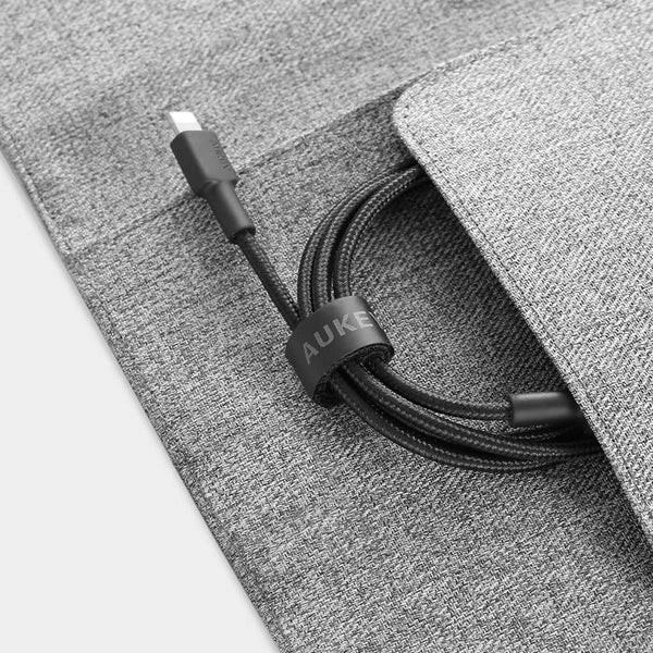 Aukey nylon Lightning-USB C kábel fekete 1,2m Apple MFi tanúsítvánnyal