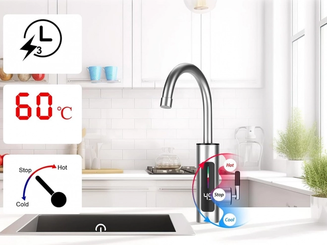 Áramlásos elektromos vízmelegítő konyhai csaptelep LCD kijelzővel 3000W