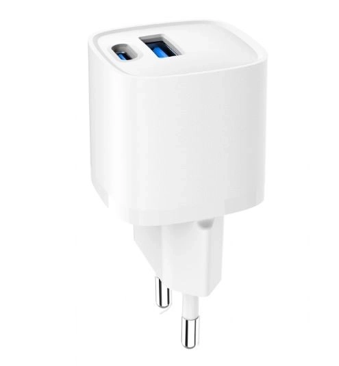 Fehér mini USB-A USB-C töltő 20W PD QC3.0