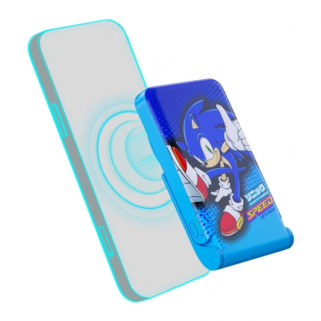 Indukciós powerbank USB-C 5000 mAh 15W Sonic the Hedgehog mintával és állvánnyal