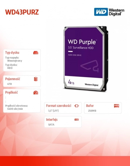 Western Digital WD Purple 4TB Megfigyelési Merevlemez