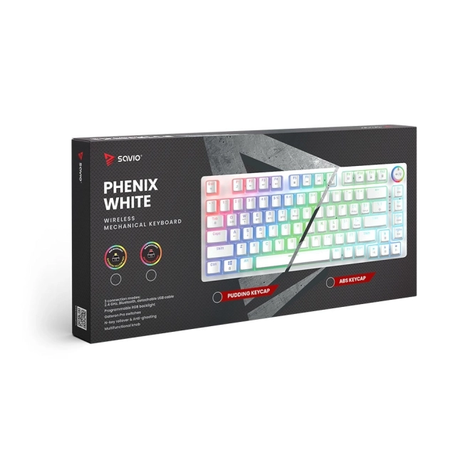 Phenix White vezeték nélküli mechanikus billentyűzet Gateron Red kapcsolókkal