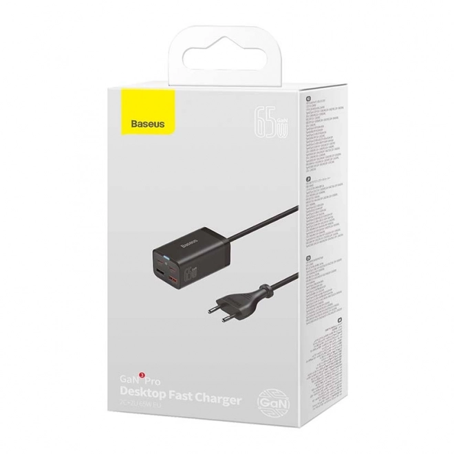 gyors töltő Baseus GaN3 Pro, 2x USB-C, 2x USB, 65W fekete