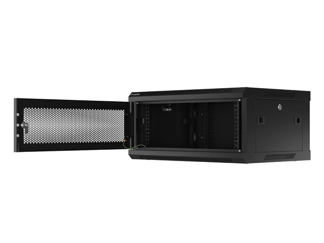 Fali rack szekrény 19 inch 4U perforált ajtóval fekete