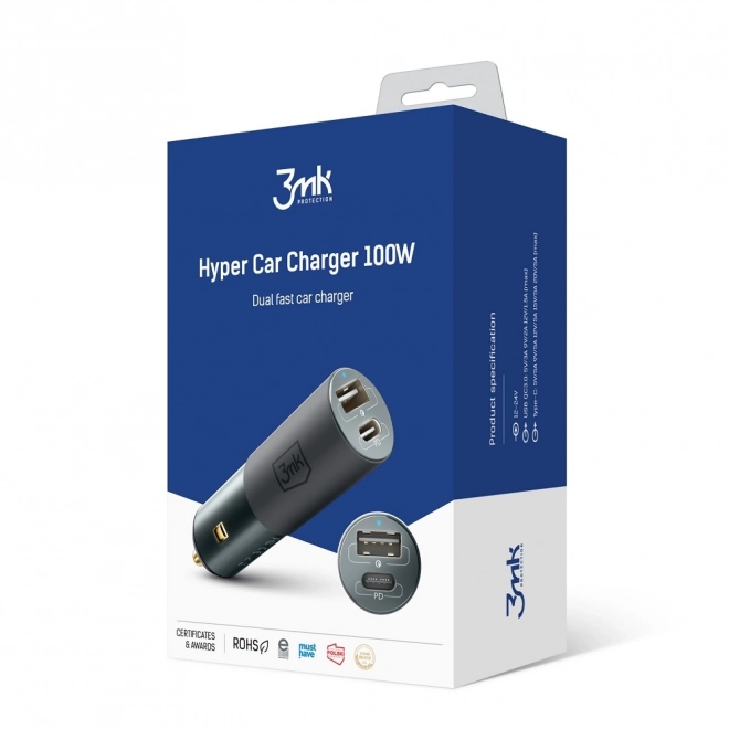 Autós töltő 100W USB-C és USB-A PD-vel