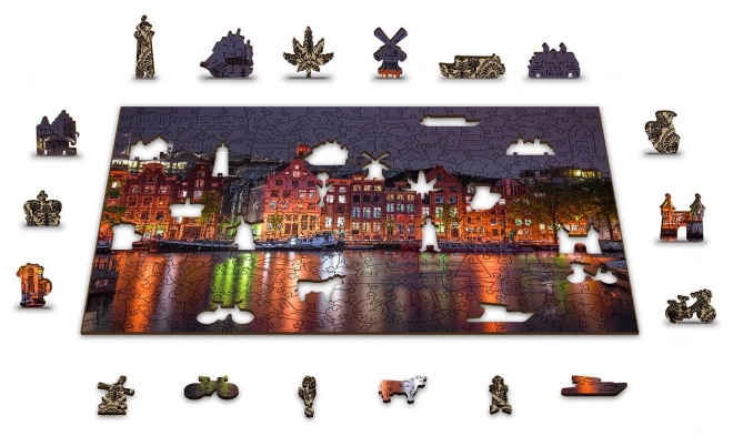 Fa puzzle Éjszakai Amszterdam egyedülálló darabokkal