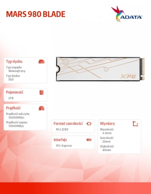 SSD lemez XPG Mars pro notebooky 2TB PCIe 5x4