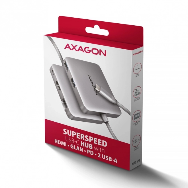 Axagon HMC-5HL többportos USB-C hub 5 az 1-ben dokkolóállomás