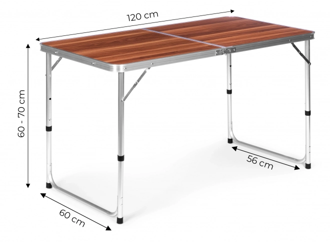 Összecsukható kempingasztal barna felülettel 120 x 60 cm
