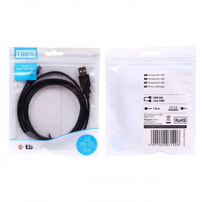 Fekete mini USB kábel 1,8 m