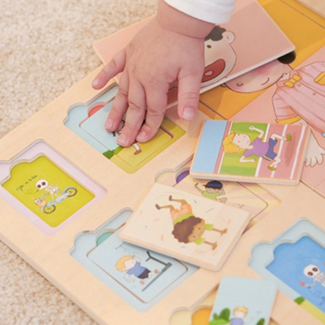 Társas fa puzzle emberi test/sport fóliában 30x30cm 12m+