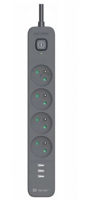 Antitúlfeszültségű elosztó Power Line+ 1,5m (4 aljzat + 3x USB A, 5V 2.4A)