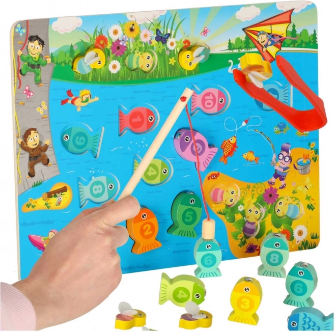 Fa mágneses játék halacskák és méhecskék montessori 3 az 1-ben