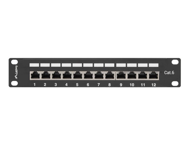 12 portos 1U 10 hüvelykes fekete árnyékolt kategória 6 patch panel