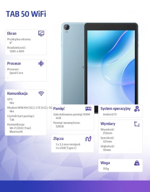 Tablet WiFi 8 hüvelykes 4/128GB 5580mAh Kék