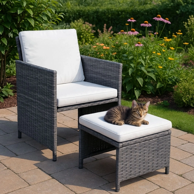 Kerti bútorkészlet rattan megjelenéssel – 4 fotel, 4 puff, MultiGarden asztal