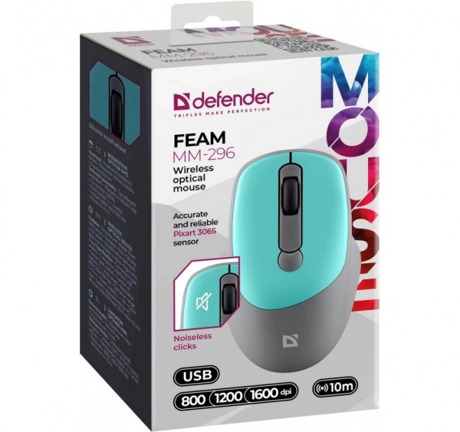 Vezeték nélküli egér csendes kattintással FEAM MM-296 RF 1600 DPI – Menta