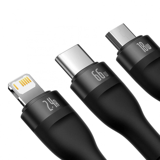 baseus flash ii 3 az 1-ben kábel usb-c, micro usb és lightning csatlakozóval, fekete, 1,2 m