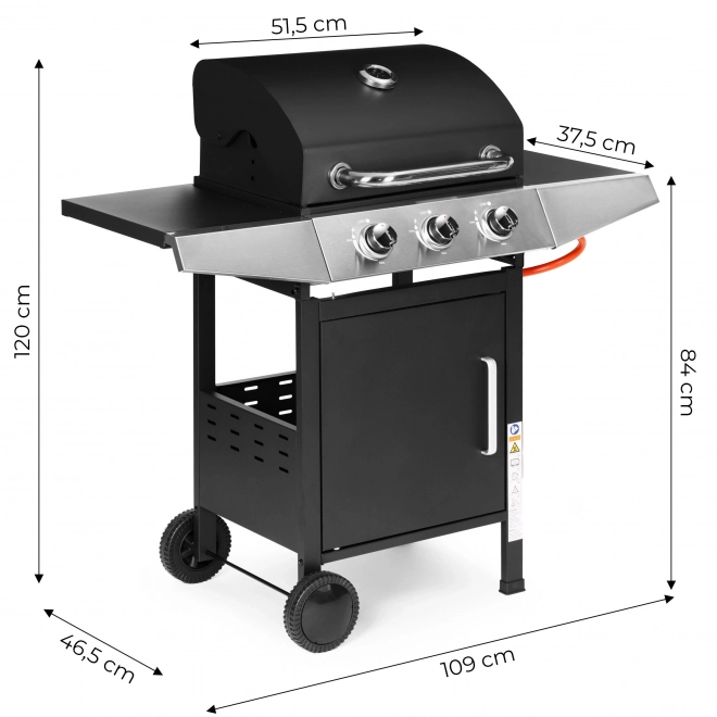 Gázzal működő kerti grill 3 égőfejjel