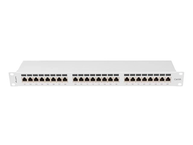 Szürke 24 portos Cat6a patchpanel 1U