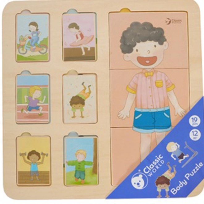 Társas fa puzzle emberi test/sport fóliában 30x30cm 12m+