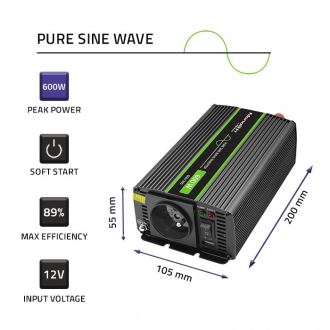 Qoltec Tiszta Színusz 300W/600W Feszültségátalakító
