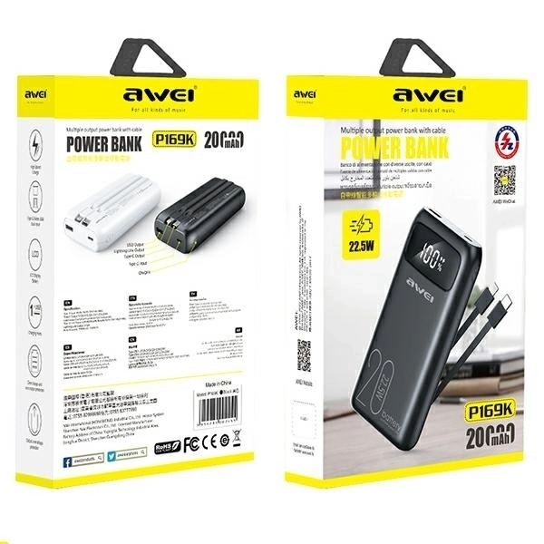 Awei hordozható powerbank 20000mAh