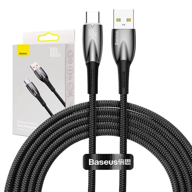 Baseus glimmer gyors töltő- és adatkábel, USB-C, 100W, 2m, fekete