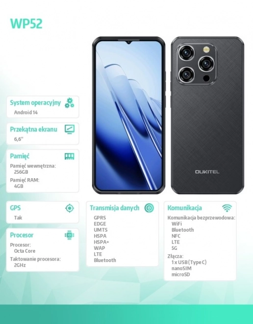 5G Vízálló Okostelefon Fekete