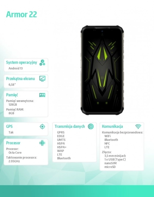 Zöld Armor 22 okostelefon 8/256GB